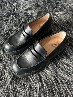 Beast Fashion Black Leather Penny Loafers